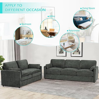 69” Chenille Love seat Sofa w/Arm Pillows, Upholstered 2 Seater Sofa w/Comfortable Back Cushions, Modern 2 Seats Couch w/High-Density Foam for Living Room, Apartment, Office, Grey
