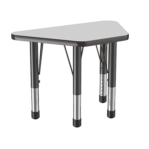 FDP Trapezoid Activity School and Classroom Kids Table (18 x 30 inch), Chunky Toddler Legs for Collaborative Seating Environments, Adjustable Height 15-24 inches - Gray Top and Black Edge