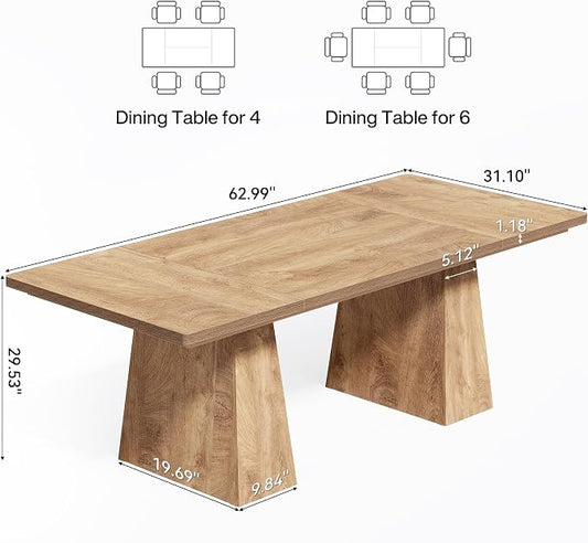 LITTLE TREE Dining Table for 6 People, Wooden Table, Rectangle Furniture with Heavy Duty Legs, Modern Kitchen Table for Home, Dining Room, Oak