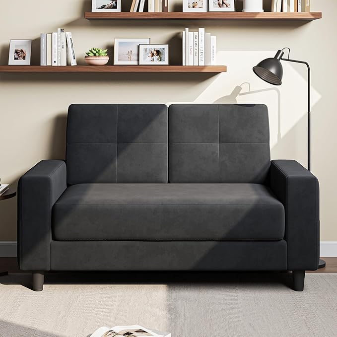 Loveseat Sofa丨53 inch Love Seat Small Couch for Small Space 丨7.5” Thick Seat Cushion Sofas for Bedroom丨Chenille Mini Couch for Apartment Dark Grey