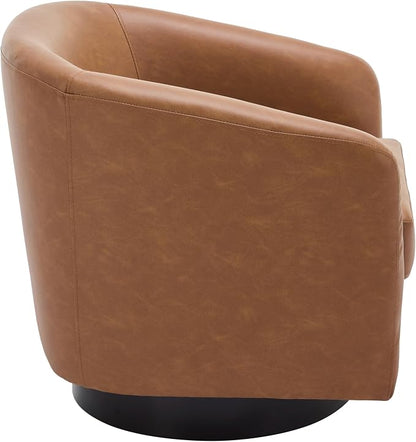 PU Leather Swivel Accent Chairs Set of 4, Barrel Club Chair Upholstered Armchair for Living Room - Brown