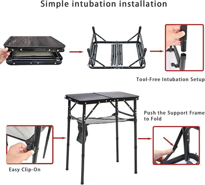Mini Folding Camping Table - 2ft RV Space-Saving Table& Kids Toy/Learning Desk, Anti-Stain Desktop for Outdoor Glamping/Picnic/Patio & Indoor Decor (Lava Black)