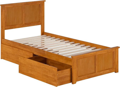 AFI, Madison Twin XL Platform Bed with Matching Footboard & Storage Drawers, Light Toffee