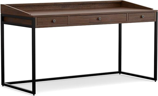 SIMPLIHOME Ralston Desk - 60 Inch Wide Solid Acacia Wood and Metal Writing Desk in Distressed Charcoal Brown, Modern Industrial Home Office Computer Table with 2 Drawers and Flip-Down Keyboard Tray