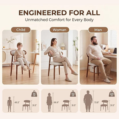 Wooden Dining Chairs Set of 2, Modern Fabric Upholstered Dining Room Chair, Kitchen Side Chairs, Farmhouse Dinner Chair with Curved Back for Kitchen, Beige