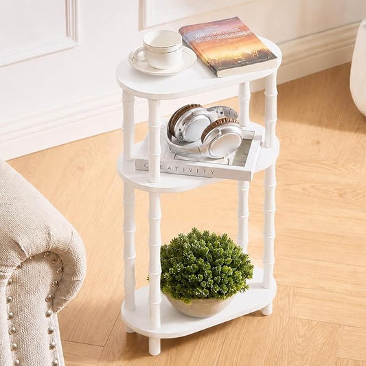 Narrow Side Table with Storage, 3-Tier End Table Skinny Nightstand for Bedroom, Living Room Small Space, White