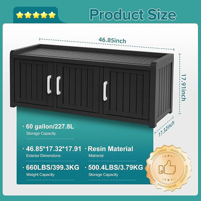 DRATO Outdoor Shoe Storage Cabinet, Waterproof Resin Shoe Storage Bench, Large Shoes Rack Cabinet with 3 Doors for Outdoor Indoor Entryway Hallway Corner Bedroom Porch (Black, 3 Doors)