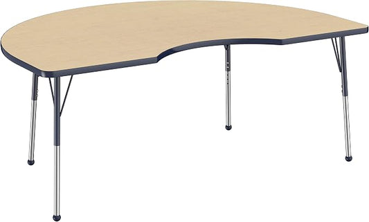 FDP Kidney Activity School and Office Table (48 x 72 inch), Standard Legs with Ball Glides for Collaborative Seating Environments, Adjustable Height 19-30 inches - Maple Top and Navy Edge