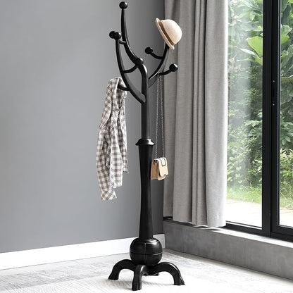 Bekrvio Black Freestanding Wood Coat Rack with 8 Hooks | Tree branch Design, Stable Sphere Base for Entryway, Hallway, Bedroom, Office, Apartment, Foyer; Hangs Coats, Hats, Bags