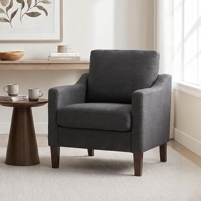 VKNOW Mid-Century Accent Chairs Set of 2, No Tools Assembly Required, Modern Upholstered Polyester Armchairs for Living Room & Bedroom, Comfortable Reading Chairs with Wood Legs, Dark Grey
