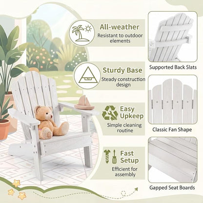 Giantex Kids Adirondack Chair, All-Weather HIPS Children's Outdoor Chair with Tilted High Backrest, Toddler Beach Chair for Garden Patio Backyard, Kids Lawn Chairs for Age 3-7 (2,White)