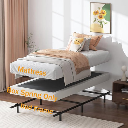 SHLAND Twin XL Box Springs Bed Base, 5 Inch Heavy Duty Metal Structure with Easy Clean Fabric Bed Cover, Non-Slip, Noise Free, Easy Assembly