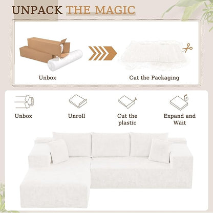 YESHOMY Boneless Couches for Living Room, 108" Sectional Modular Sectional Sofa with Deep Seat, Cloud Comfy Couch with L-Shape Chaise, Easy Assembly (Chenille, Pearl Cream)