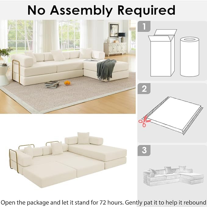 HANXIN 108" Modular Sectional Sofa, Futon Convertible Sofa Bed,Oversized Corduroy Boneless Couch for Living Room,Floor Loveseat Sleeper with Pull Out Bed,Free Combination,No Assembly Required (Beige)