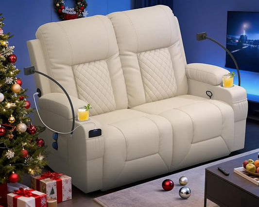 Loveseat Recliner Sofa, Home Theater Seating with Storage & Pocket, Reclining Loveseat Sofa with USB Ports & Phone Holders, Wall Hugger Recliner RV Couch Furniture