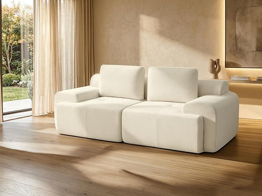 85" Oversized Boneless Couch, Comfort Cloud Sectional Couches for Living Room, Modular Sofa High Back & Extra Deep Seat, No Assembly, Soft Chenille Fabric (Warm White, 85 inch- Shaped（2+0）)