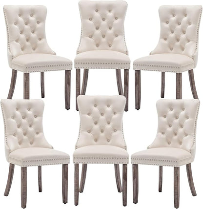 Hixkol Velvet Dining Chairs Set of 6,Upholstered Dining Chairs with Ring Pull Trim and Button Back,Modern Seating for Kitchen, Bedroom & Living Room(Beige)