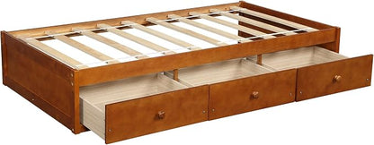 Merax Wood Captain's Platform Storage Bed with 3 Drawers,Classic Bed Frame No Box Spring Needed Twin, Oak