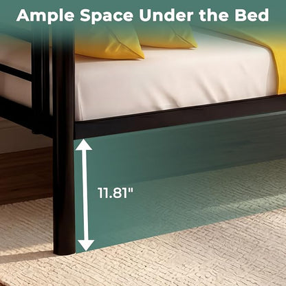 Bunk Bed with Trundle, Metal Twin Bunk Beds with Guardrail and Ladder for Kids/Teenagers/Adults, Space-Saving Bunk Bed Can be Split Into 3 Beds, No Box Spring Needed(Black, with Trundle)