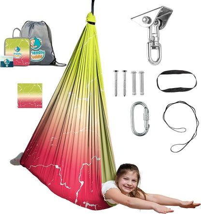Indoor Sensory Swing for Kids or Outdoor – Holds 300lbs, Double-Layer, & 360° Swivel, Calming Compression Therapy Swing Hammock for Kids & Adults with All Hardware – Sensory-Motor Toys & Gifts