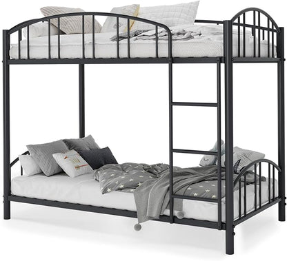 IDEALHOUSE Twin Over Twin Bunk Bed Frame, Twin Bunk Bed Frame with Heightened Arched Guardrail and Safety Ladder, Sturdy Steel Bed for School, Bedroom, Easy Assembly, Modern Black