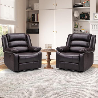 EBELLO Faux Leather Classic Power Recliner Chair, Oversized Electric Overstuffed Reclining Chair with Soft Cushion and Back, Sofa with Comfortable Armchair, Classic Brown, 2Pcs