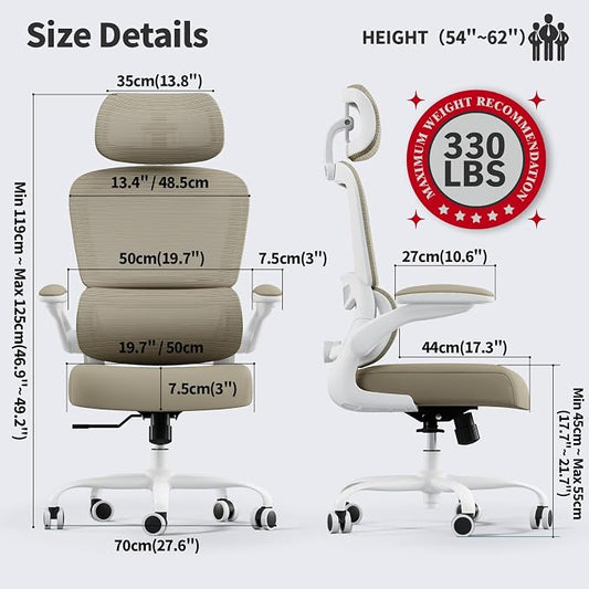 TRALT Office Chair Ergonomic Desk Chair, 330 LBS Home Mesh Office Desk Chairs with Wheels, Comfortable Gaming Chairs (1, Khaki)