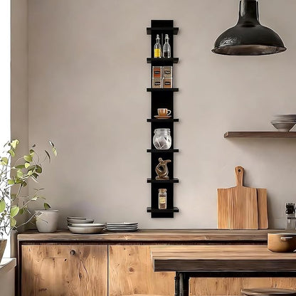 Homaterial 7 Tier Vertical Wall Shelf for Room Decor - Floating Shelves for Wall, Makeup Vanity, Perfect Display Storage for Small Spaces, Black Decorative Shelves