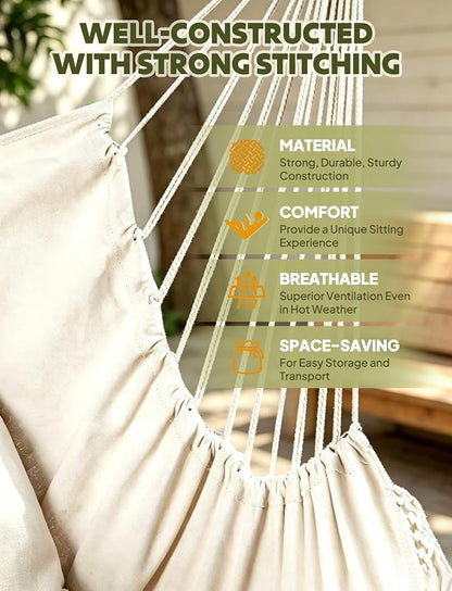 Chihee Hammock Chair Hanging Swing Max 500 Lbs 2 Cushions Included Metal Spreader Bar with Anti-Slip Grooves Portable Hanging Chair Side Pocket Large Macrame Bohemian Chair Indoor Outdoor