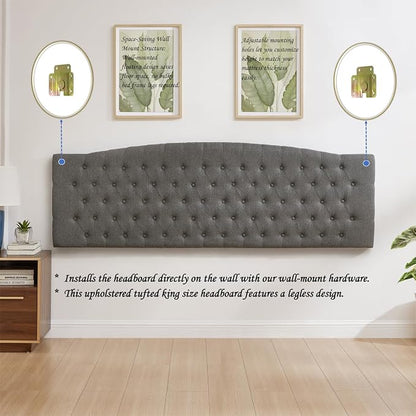 24KF Upholstered Tufted Button Linen Wall Mounted Headboard,Comfortable Fashional Headboard King/CA King Size, 6055-K-Granite
