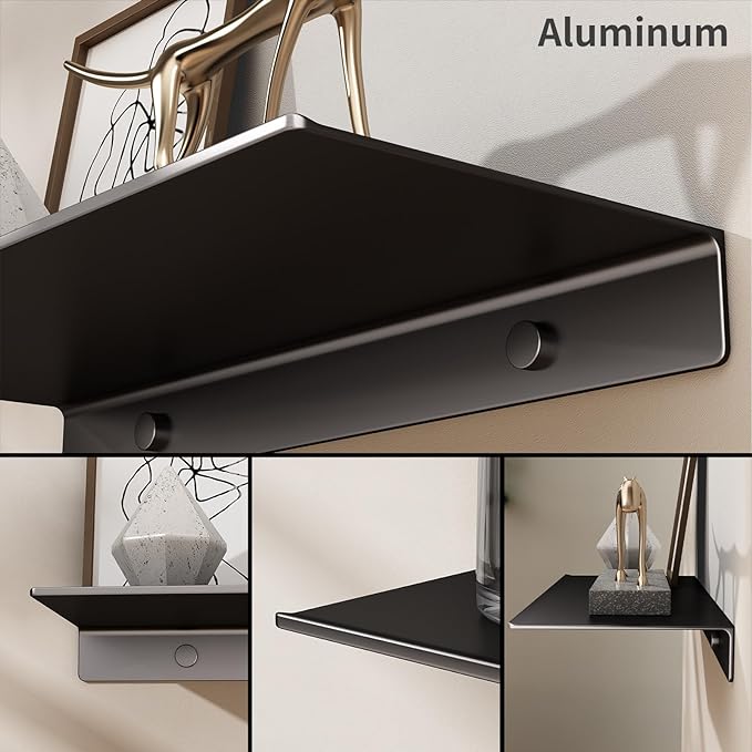 Danpoo 8 inch Small Floating Shelf for Wall Organizer & Storage, Mini Display Shelf, Metal Wall Shelf for Bathroom, Living Room, Kitchen, Bedroom(Matte Black)