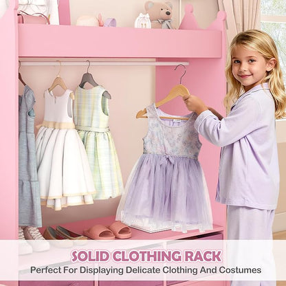 COSVALVE Kids Dress Up Storage with Mirror and Drawers, Kid Armoire Dresser, Pretend Storage Closet for Kids, Costume Wardrobe with Top Shelf for Playroom Bedroom, Lovely Pink