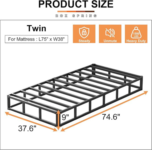 EMODA 9 Inch Twin Box Spring Heavy Duty Metal Mattress Foundation Bed Base with Fabric Cover, Easy Assembly