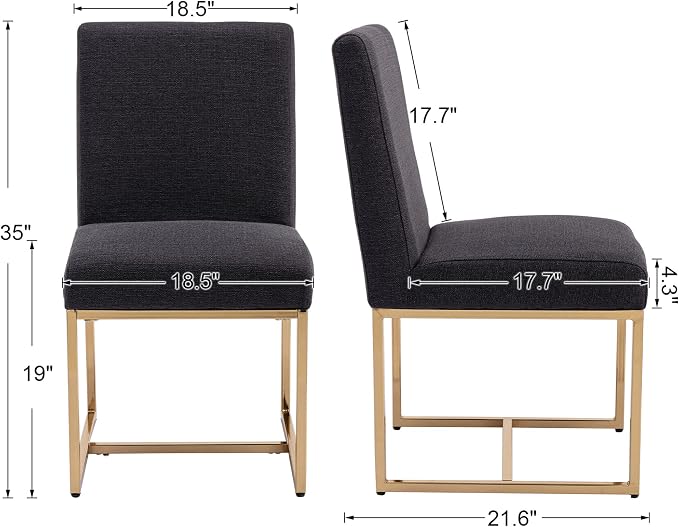 VESCASA Linen Upholstered Dining Chairs Set of 6, Mid Century Modern Padded Chair with Gold Metal Frame for Restaurant, Dining Room, Kitchen, Charcoal