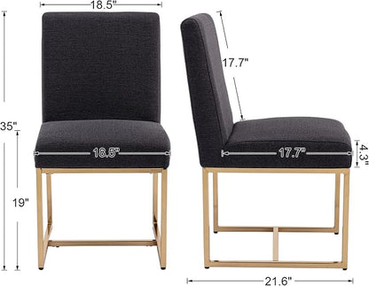 VESCASA Linen Upholstered Dining Chairs Set of 6, Mid Century Modern Padded Chair with Gold Metal Frame for Restaurant, Dining Room, Kitchen, Charcoal