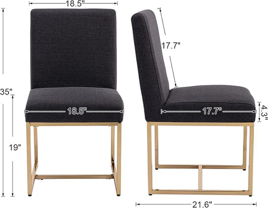 VESCASA Linen Upholstered Dining Chairs Set of 6, Mid Century Modern Padded Chair with Gold Metal Frame for Restaurant, Dining Room, Kitchen, Charcoal