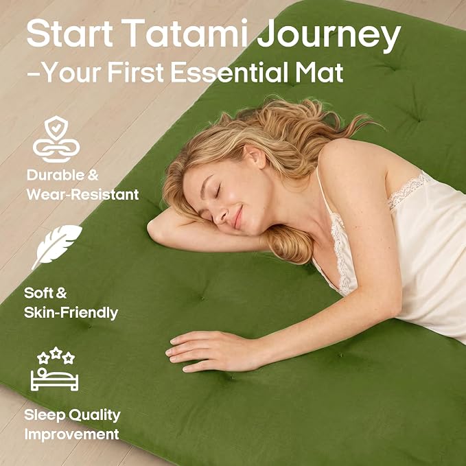 Syrinx Japanese Floor Futon Mattress Full Size 75"x54", Thicken Foldable Lazy Floor Bed for Adults, Roll Up Lounger Tatami Sleeping Mat, Water Resistant Futon Tatami Mattresses for Home, Travel.