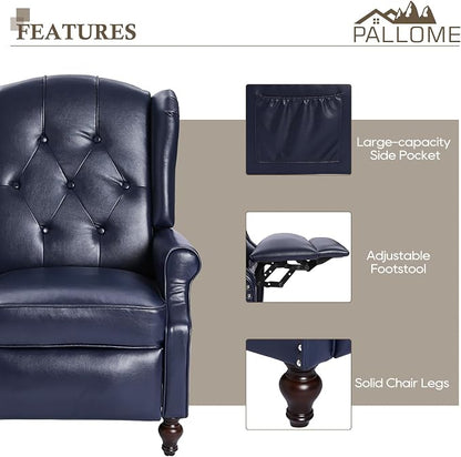 Wingback Recliner Chair with Massage and Heat PU Leather Push Back Arm Chair, Recliner Chair for Living Room Bedroom Home Theater (1,Navy Blue)
