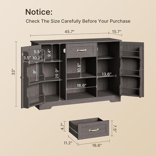 Gizoon 45" Coffee Bar Cabinet with Door and Shelves Kitchen Hutch with Countertop, Kitchen Buffer Cabinet with Storage for Bedroom and Living Room, Black