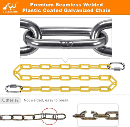 SELEWARE 2 Pack 60 Inch Hanging Swing Chain with 4 Carabiners, 1000LB Capacity Plastic Coated Hanging Chains, Hammock Hardware Kit for Swing, Hanging Chair, Punching Bags, Indoor Outdoor Gym (Yellow)