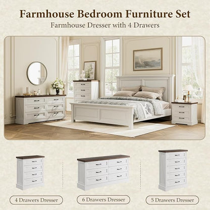 AODK White Farmhouse 4 Drawer Dresser for Bedroom, 39" Tall Engineered Wooden Chest of Drawers with Metal Handle, Modern Storage Cabinet and Organizers for Closet, Living Room, Entryway, Walnut Top