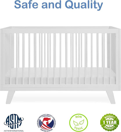 3-in-1 Astin Convertible Baby Crib - Wooden Baby Crib, Grows with Your Baby, Converts to Toddler Bed & Day Bed, 4 Adjustable Support Base Height | White
