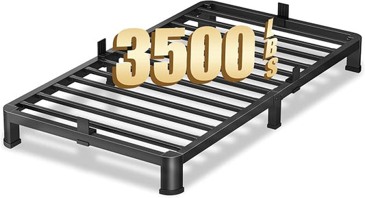 VIPSHOW 4 Inch Twin Heavy Duty 3500 lbs Bed Frame with Round-Corner Legs & Anti-Squeak Design – Quick Assembly Metal Platform, No Box Spring Needed
