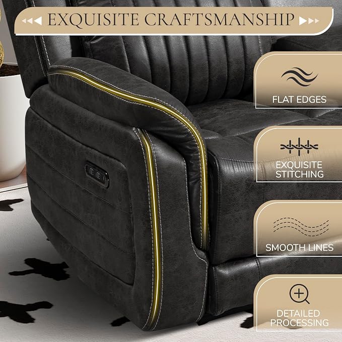 Power Reclining Sofa Set with Adjustable Headrest, Zero Gravity Electric Reclining Couch with USB/Type-C Ports, Power Loveseat Sofa Set for Living Room, Home Theater (Charcoal, Loveseat+Sofa)