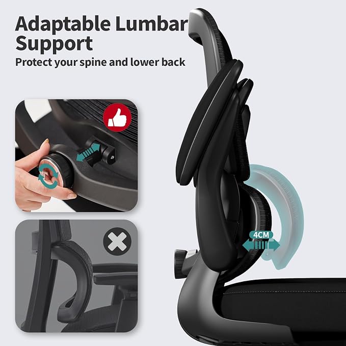 TRALT Ergonomic Office Chair - Desk Chair with Adjustable Lumbar Support Computer Chair - Mesh Comfy Chair with Flip-up Armrests - Gaming Chairs for Adults Home Office (Mesh, Black)