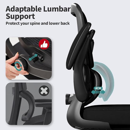 TRALT Ergonomic Office Chair - Desk Chair with Adjustable Lumbar Support Computer Chair - Mesh Comfy Chair with Flip-up Armrests - Gaming Chairs for Adults Home Office (Mesh, Black)