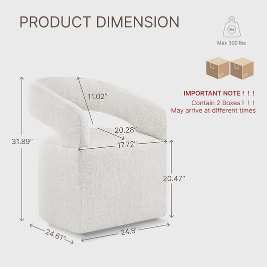 KISLOT Upholstered Dining Chairs Set of 2, Modern Arm Kitchen & Dining Room Chairs with Hidden Casters, Linen Fabric Padded Rolling Chairs, Sturdy Wood Frame, 300 lbs Capacity, Beige