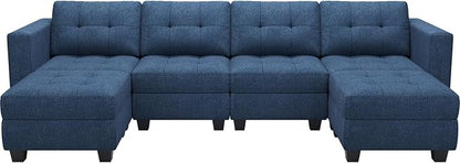 Belffin Reversible Storage Modular U-Shape Sectional Sofa Couch with Double Chaises Modular Sectional Sofa Set with Ottomans Fabric Blue