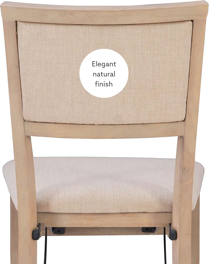 Linon Keira Natural Rustic Wooden Folding Chair with Beige Upholstered Seat and Back Set of 2
