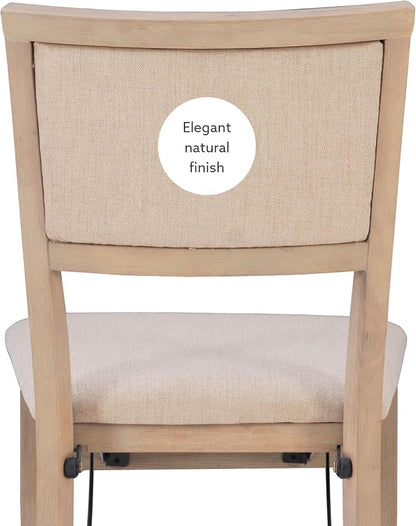 Linon Keira Natural Rustic Wooden Folding Chair with Beige Upholstered Seat and Back Set of 2